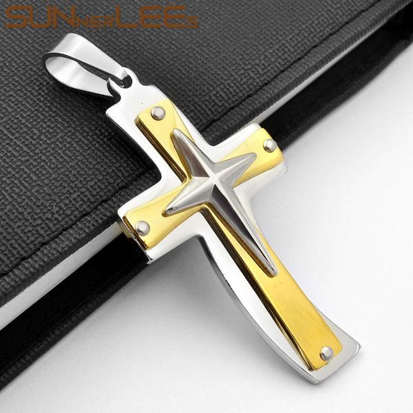 

pendant necklaces sunnerlees 316l stainless steel jesus christ cross necklace byzantine link chain men boys gift sp230, Silver