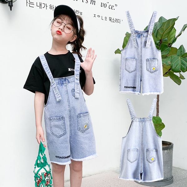 

girls denim suspenders summer 2022 new middle-aged childrens suit, Blue