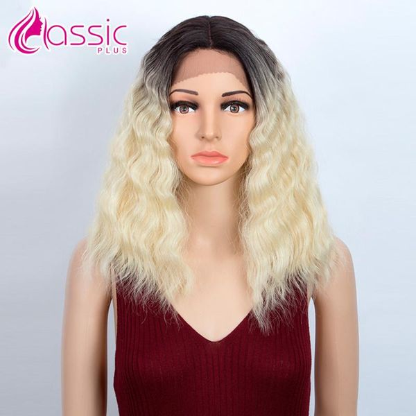 

synthetic wigs classic plus 16inch bob wig for women short wavy lace front cosplay ombre black blonde deep part heatresistant
