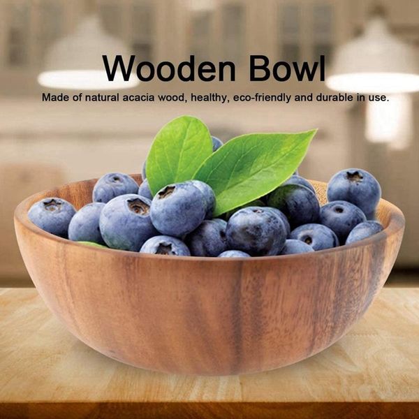 

natural hand-made wooden salad bowl classic large round soup dining plates wood kitchen utensils bowls