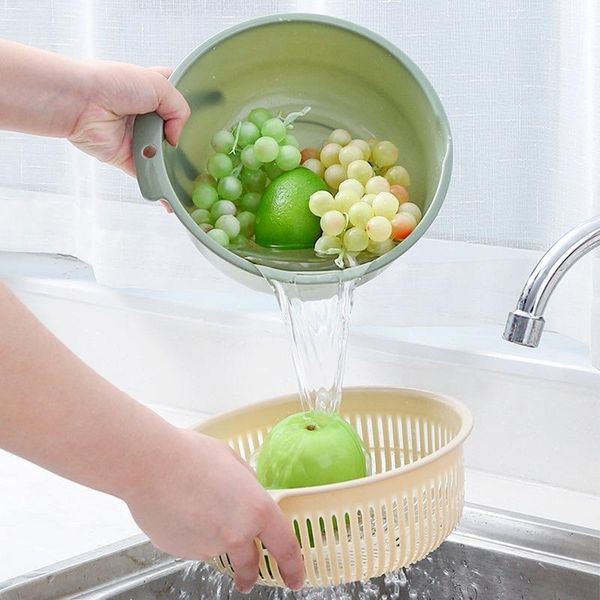 

storage baskets kitchen fruit washing basket double-layer drain wash candy tray vegetable cleaning