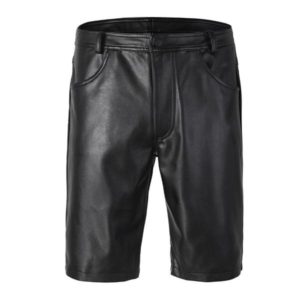 

black leather knee length short pants mens nightclub summer pu shorts stage performance hip hop men clothing men's, White;black