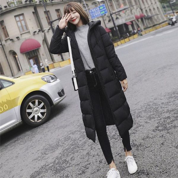 

women's down & parkas fashion female jackets korean style hooded long winter women side zipper pocket thicken warm feminine coats, Black