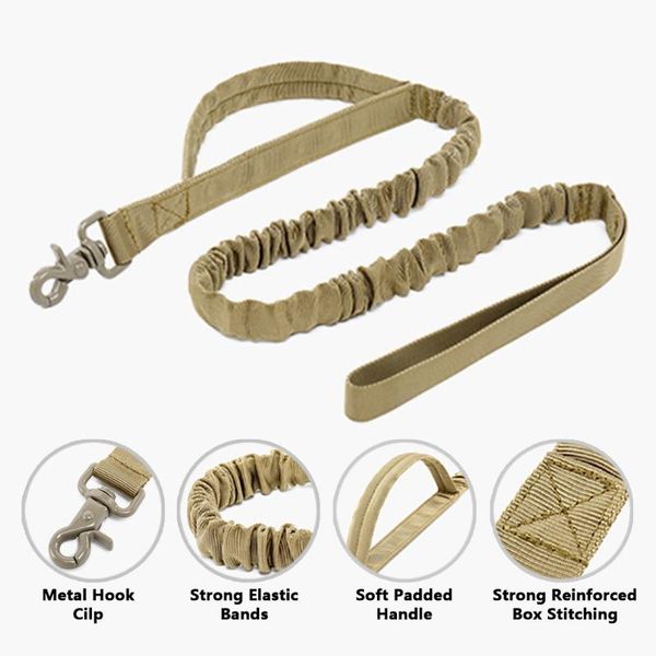 

tactical bungee dog leash 2 handle quick release cats dogs pet elastic leads rope military training leashes collars &