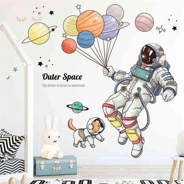 Cartoon-Weltraum-Astronauten-Wandaufkleber für Kinderzimmer, Kinderzimmer, abnehmbare Wanddekoration, Vinyl-Ballon-Aufkleber, Heimdekoration 210914
