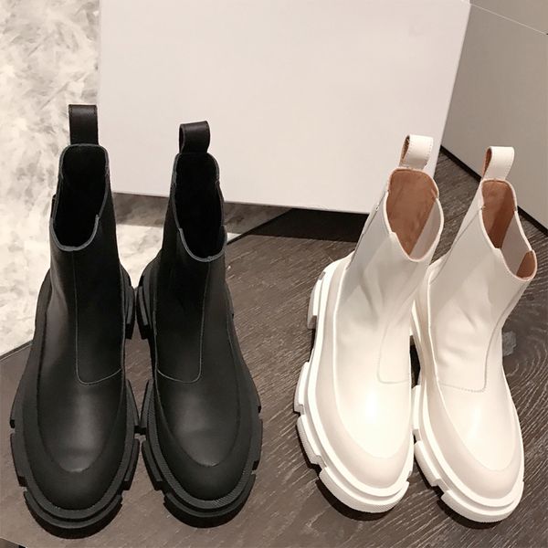 

womens designer chelsea black white short boots fall winter fashion platform round toes ankle booties