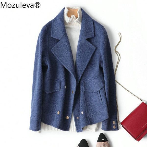 

women's wool & blends mozuleva 2021 double sided cashmere coat blue color korean fashion soft style woolen for winter, Black
