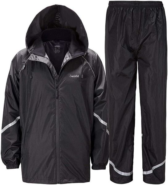 

men's tracksuits rain suit for men outdoor mountain waterproof windproof lightweight packable hooded rainwear jacket & trouser, Gray