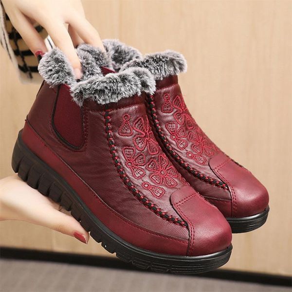 

boots women's winter ankle woman warm plush shoes ladies sewing slip on short boot female flat platform casual comfortable, Black