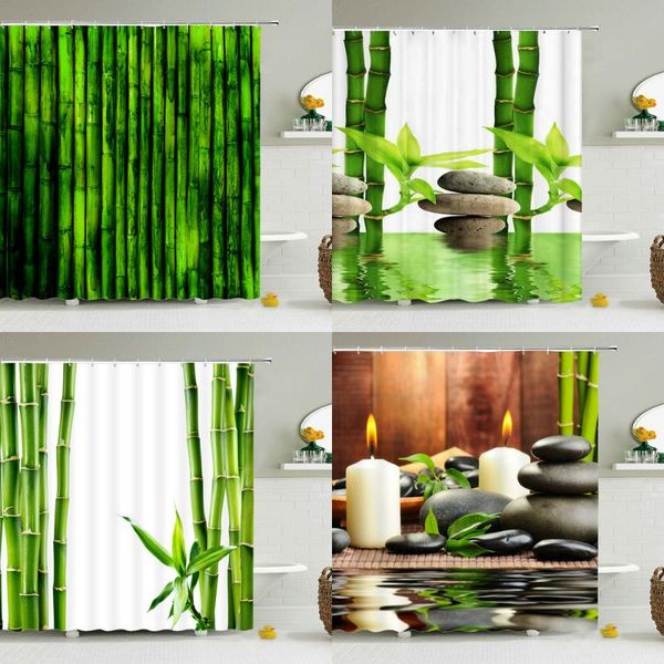 

shower curtains green plant bamboo curtain bathroom bath waterproof polyester 3d printed trees 180*200cm screen with hooks