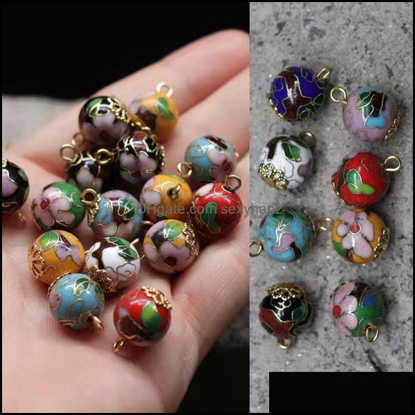 

findings & components 100pcs polished cloisonne enamel 12mm round beads charms diy jewelry making pendant earrings necklace bracelet keychai, Bronze;silver