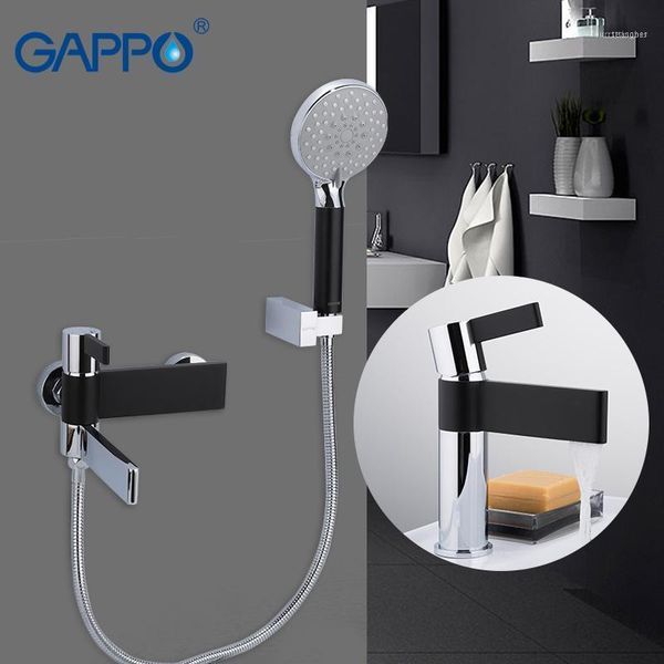 Rubinetti per lavabo da bagno GAPPO Rubinetto per lavabo in ottone Miscelatore per vasca da bagno cromato e nero Set doccia con Torneira Do Anheiro1