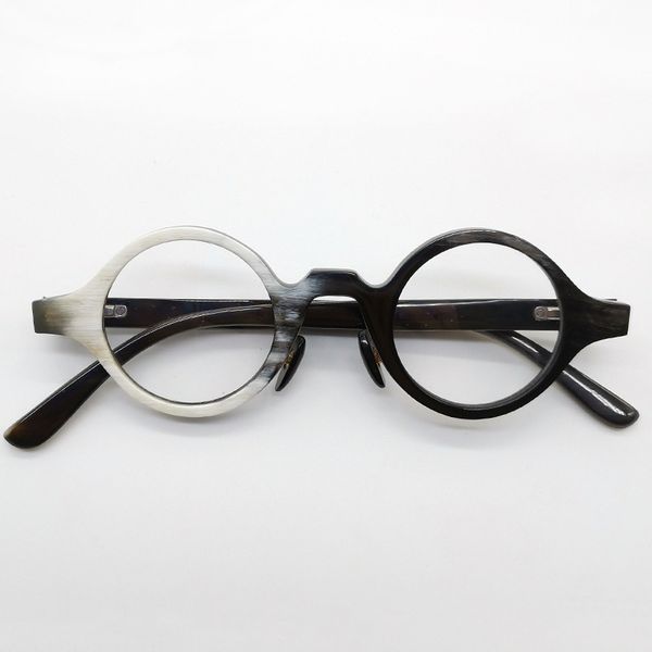 

personality ox horn myopia full diopterless transparent wood flat round eyeglass frame, White;black