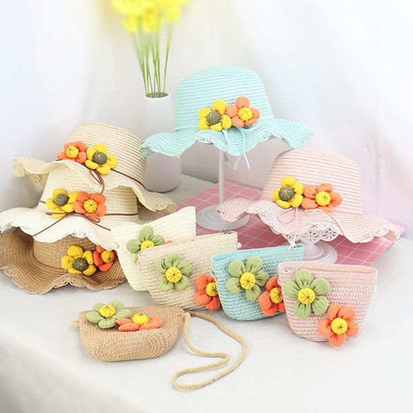 

baby girl floral breathable hat kid strawhat bucket cap sunhat and bag children czapki dla dzieci kawaii pour enfant caps & hats, Yellow