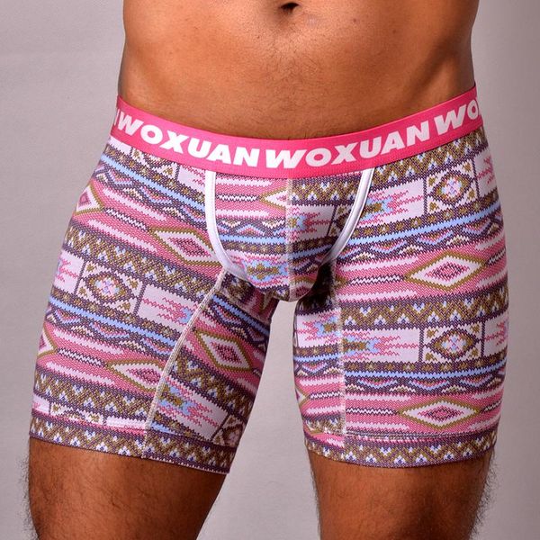 

underpants arrival man underwear cotton spandex long boxers shorts gay seamless chinese style print bulge panties, Black;white