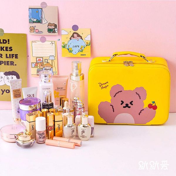 

cosmetic bags & cases women bag wash cute cartoon portable large-capacity case multi-function suitcase with mirror