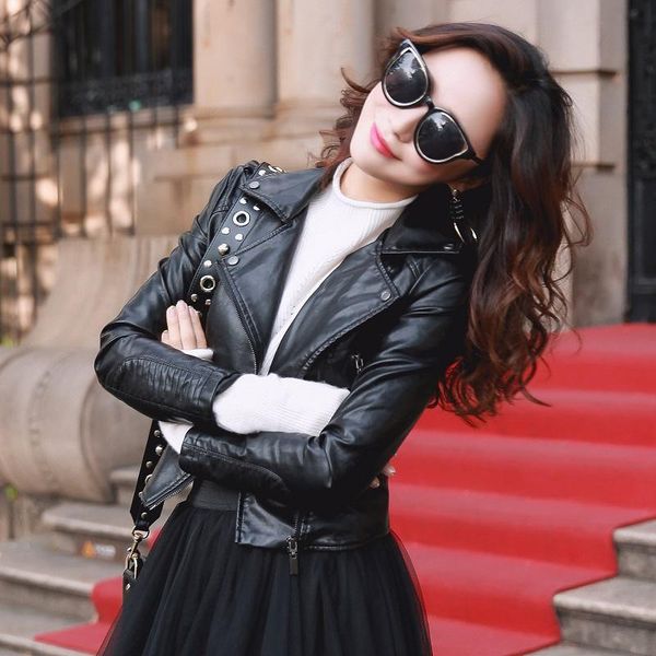 

women's leather & faux kmetram jacket woman spring 2021 streetwear korean fake coat female bomber jackets chaqueta mujer my3215, Black