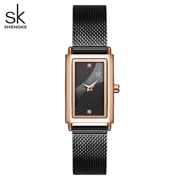

wristwatches shengke women watches fashion geneva designer ladies watch rectangle quartz gold wrist gifts for, Slivery;brown