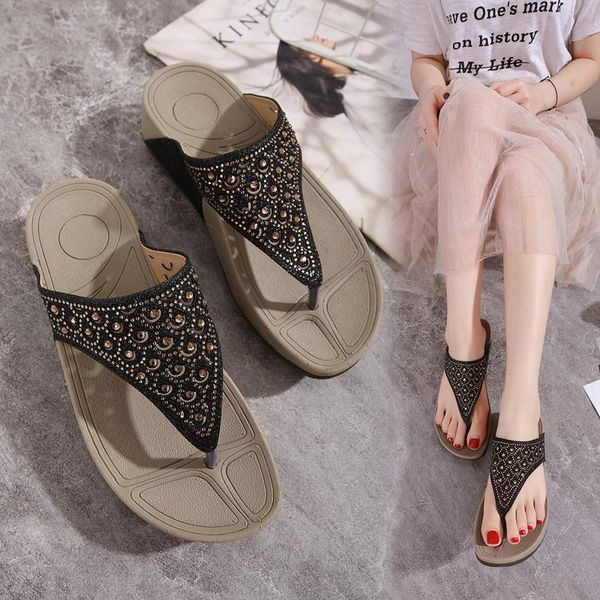 

flat shoes female womens slippers outdoor on a wedge pantofle rubber flip flops glitter slides platform 2021 hawaiian jelly, Black