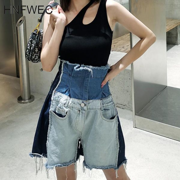 

summer fashion denim 2021 personalized wear-out color matching shorts women's high waist all-match k074, White;black