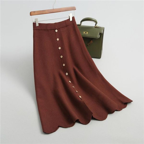 

skirts a-line high waist skirt women 2021 autumn and winter knit knitted mid-long sweater saia ev251, Black