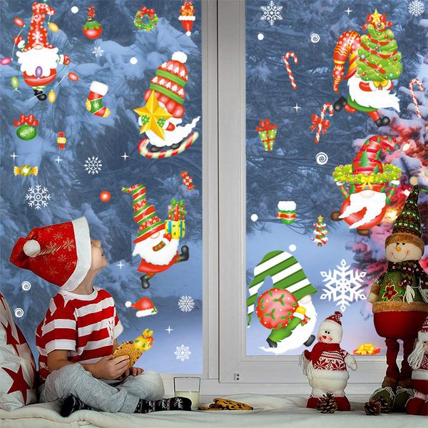 Blaue Weihnachts-Glasaufkleber, Fensterdekoration, Schneeflocke, Elch, Zwerg, kein Kleber, statischer Aufkleber