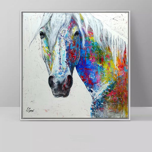 Graffiti Art Dipinti di cavalli Immagini colorate di testa di cavallo per soggiorno Wall Art Stampe decorative animali Senza cornice