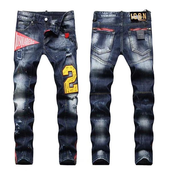 

men's jeans 2021 fashion trend style vintage zipper decorative alphanumeric pattern slim pants, Blue