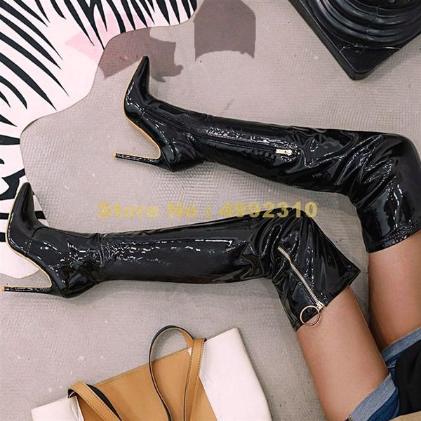 

boots big size 48 in stock thin high heels pointed toe party shoes women over the knee, Black