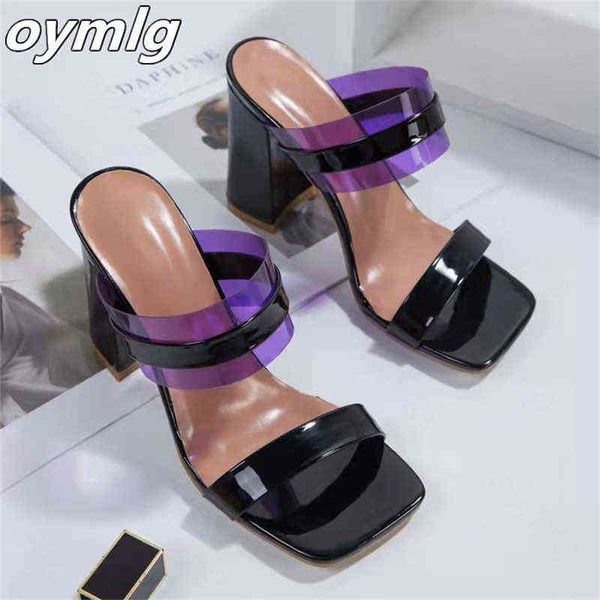 

2022 large size purple rubber fish mout spot low-heeled grid thick-heeled high-heeled sandals y220224, Black