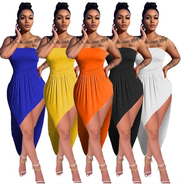 

casual dresses sujying 2021 summer fashion women's solid strapless asymmetrical baggy neck party dress, Black;gray