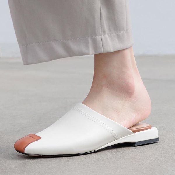 

slippers ymechic summer 2021 chunky low heels closed toe green brown womens outdoor women mules genuine leather slides 33-40, Black