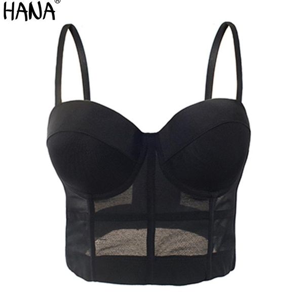 

bustiers & corsets s  l xl fashion mesh push up bralet women's corset bustier bra night club party long cropped vest plus size b-0, Black;white