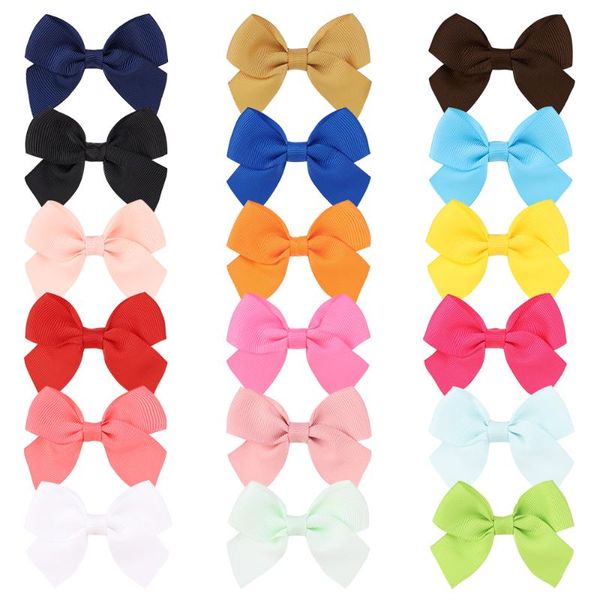 

18pcs/lot solid grosgrain ribbon bowknots hairpin for cute girls bb hair clips handmade barrettes headwear kids accessories, Slivery;white