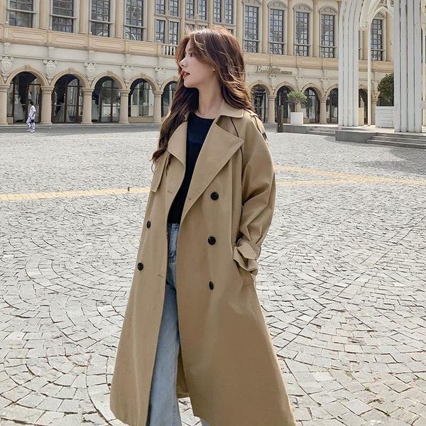 

women's wool & blends 2021 autumn urban simple thin windbreaker mid-length british style khaki coat, Black