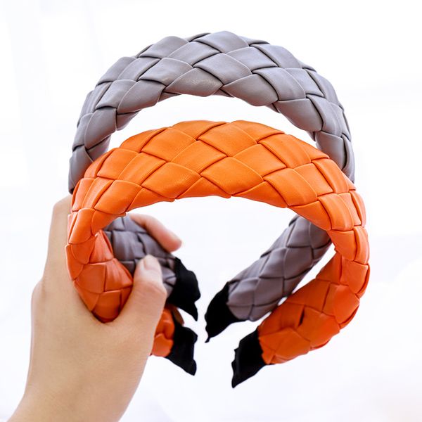 

new fashion women turban hair accessories handmade artificial leather weaving hairband casual hair hoop headband wholesale, Silver