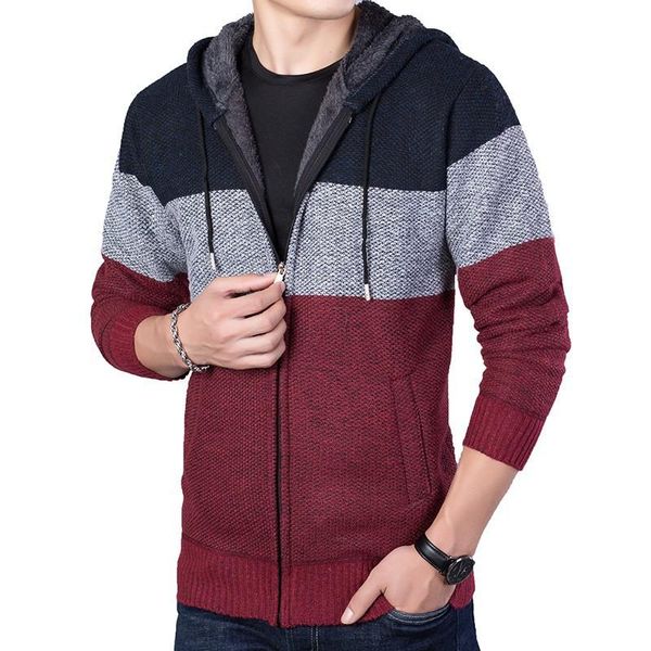 

men's jackets sweater jacket men mens coat hooded korean casual plush thickened knitted zipper warm 2021, Black;brown