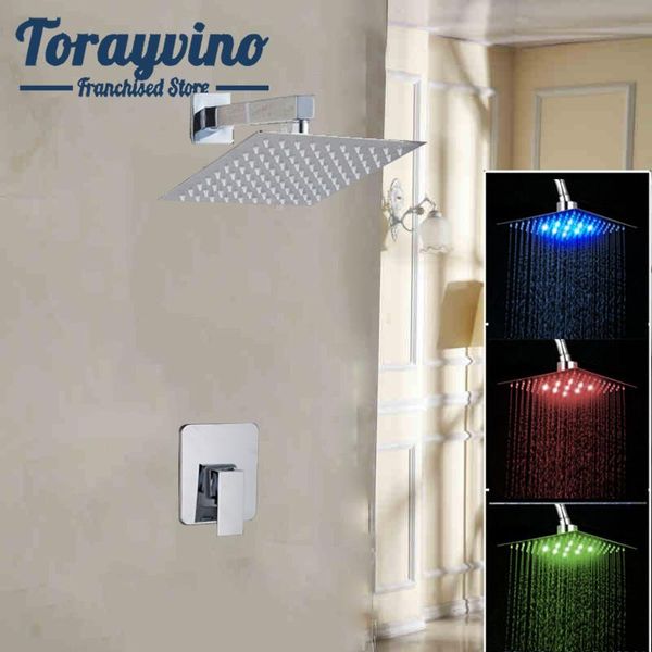 

light bathroom shower set brass rectangle head faucet & control valve cold water mixer tap sets