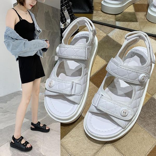 

sandals women's 2021 summer platform all-match flat shoes ins fashion, Black