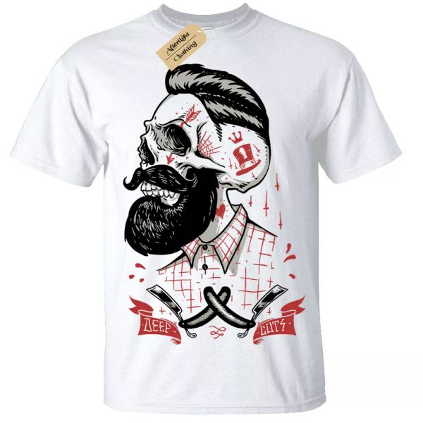 

deep cut shirt men rockabilly barber hipster beard shave white, White;black