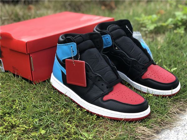 

jumpman 1 high og wmns unc to chicago basketball shoes red black and blue color combination sports sneakers full size 36--47.5 come with box