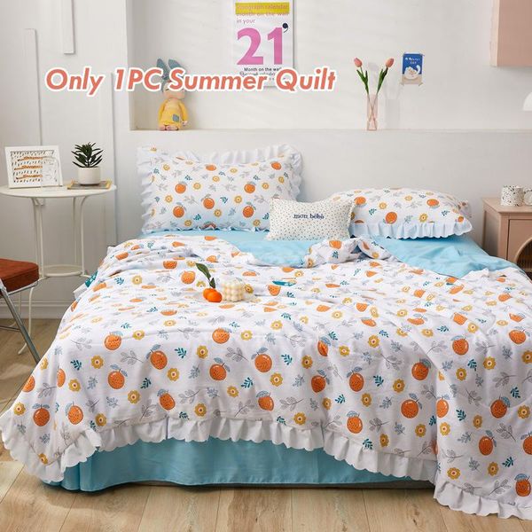 

bedding sets orange flower comfortable soft washed doublebed lace princess style breathable cool air conditioner summer quiltoceania