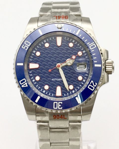 

40mm blauw dial automatic horloge keramische ring automatische mechanische heren klok jubilee band, Slivery;brown