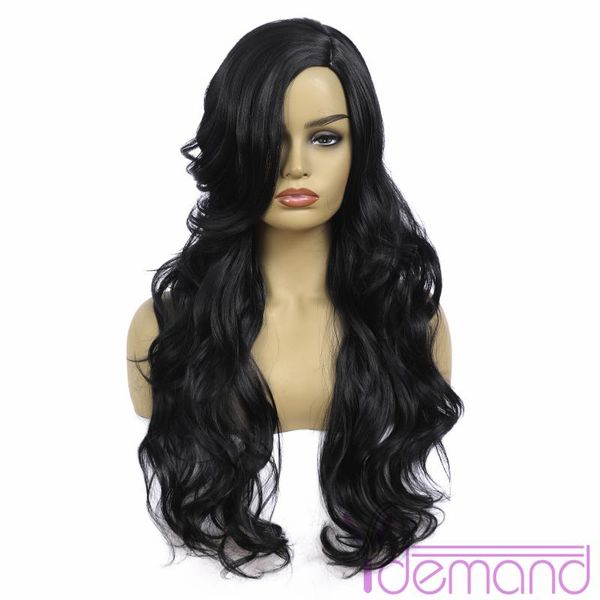 

synthetic wigs y demand long body wave black with side bangs natural for women cosplay wig heat resistant