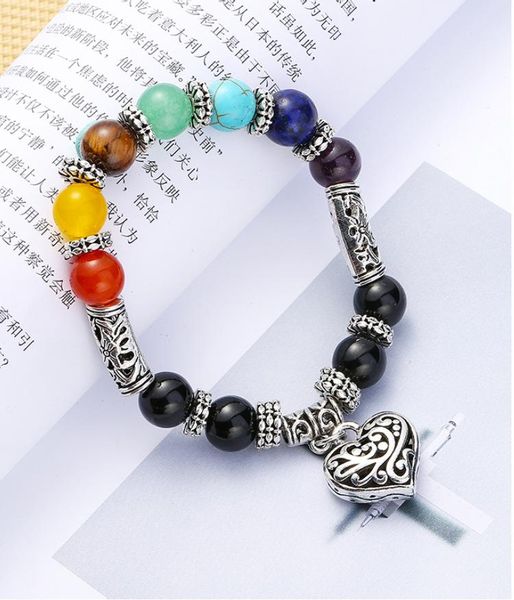 

seven chakra braceletfashionable colorful bracelet yoga natural stone hand beaded men's heart beaded, strands, Black