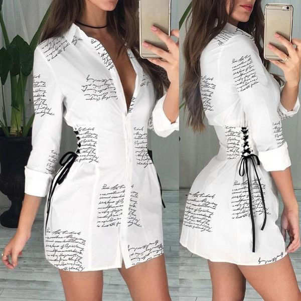 

casual dresses women long sleeve letter print fitted waist a-shaped frenulum mini dress shirt for office lady winter, Black;gray