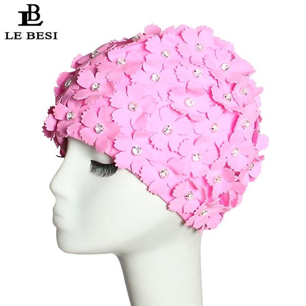 

trisass 2021 two-tone 3d flower swimming cap floral little caps pool swimwear women girls beach