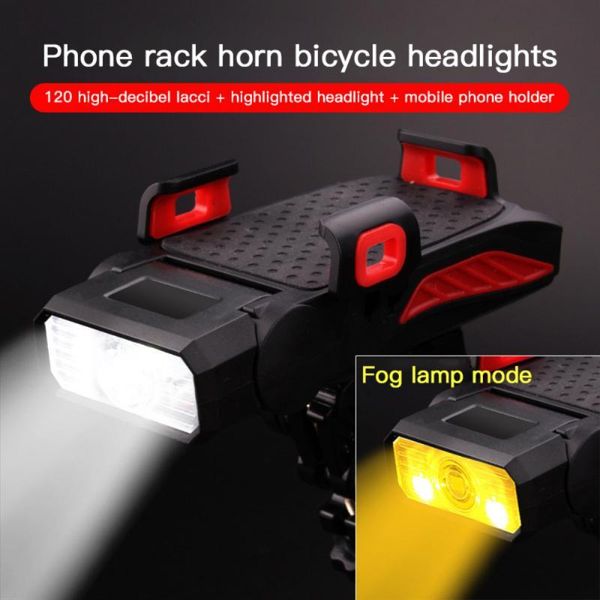 

4in1 4000mah bicycle headlight bike phone holder usb rechargeable 5 modes 2t6 led high-beam lighting with 120db horn lights
