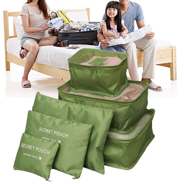 

storage bags 6pcs waterproof travel clothes packing cube luggage organizer pouch (green)