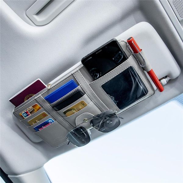 

car organizer 5 colors auto sun visor pu leather phone pouch cards wallet pocket pen glasses clip cover storage multifunctional